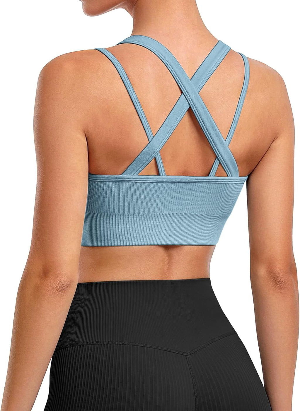 WANAYOU High Support Sports Bras for Women - Ribbed Strappy Criss Cross Back Workout Bra | Padded 3 Pack