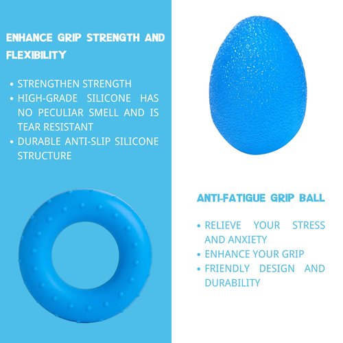 Qishangnana Hand Grip Strengthener Workout Kit (8 Pack) Forearm Grip Adjustable Resistance Hand Gripper, Finger Stretcher, Finger Exerciser, Grip Ring，Gyro Ball (blue)