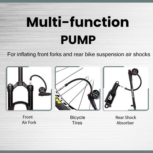 Hycline Shock Pump for Mountain Bike, High Pressure 300 Psi for Front Fork and Rear Bicycle Suspension Air Pump with Gauge Fits Schrader & Presta Tire Valve-Titanium