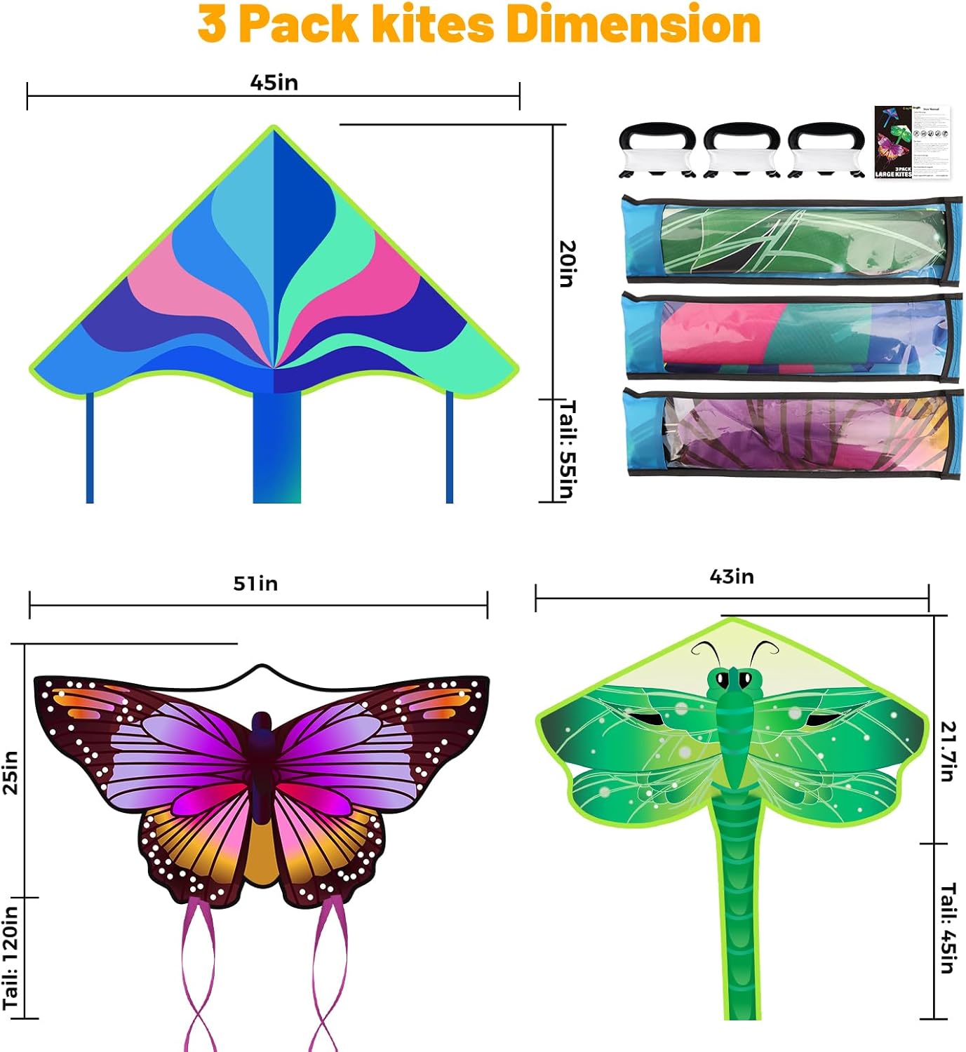 Skiennix Large Butterfly Delta Kites - Easy to Fly for Kids & Adults | Perfect for Beach & Park Fun