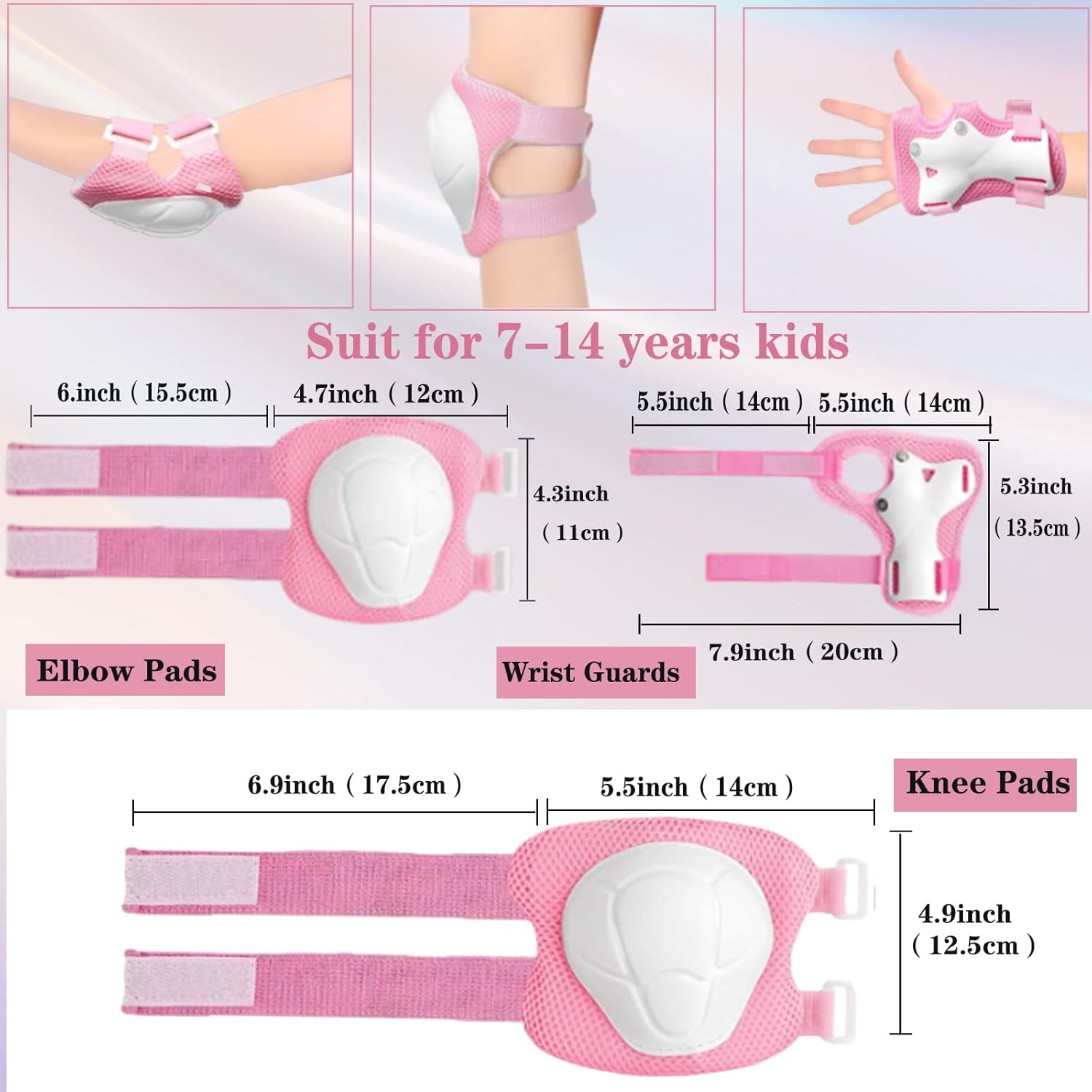 Skiennix Kids Protective Gear Set - Adjustable Knee Pads, Elbow Pads & Wrist Guards for Ages 3-14