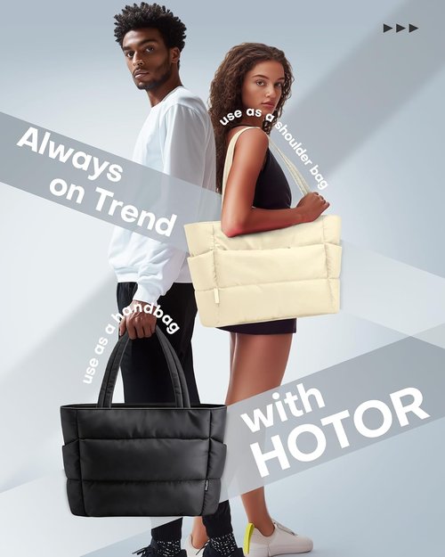 HOTOR Puffer Tote Bag - Multi-Pocket Lightweight Handbag for Work, Travel & Gym - Ideal for Women & Nurses