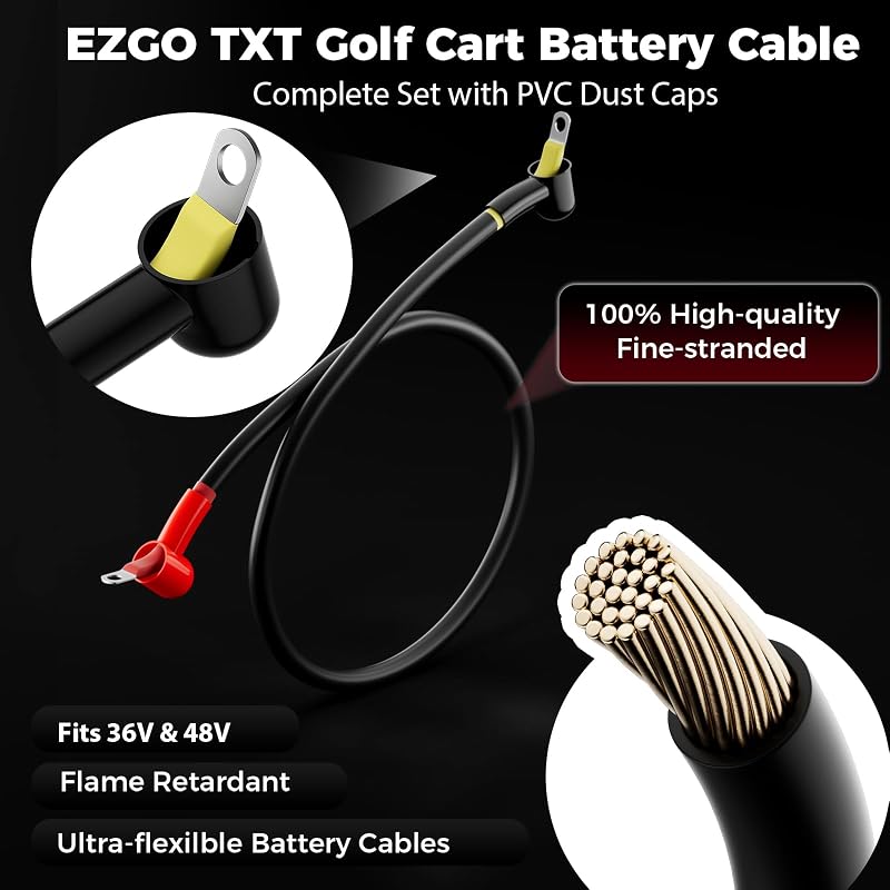 Heavy-Duty 7-Piece 4 AWG Golf Cart Battery Cable Kit for EZGO TXT 1994+ 36V/48V with Dust Caps