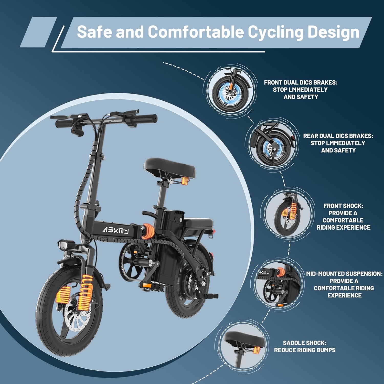 REOCRO Foldable Electric Bike - 700W Peak Motor, 48V Removable Battery, 14" Mini E-Bike for Commuting