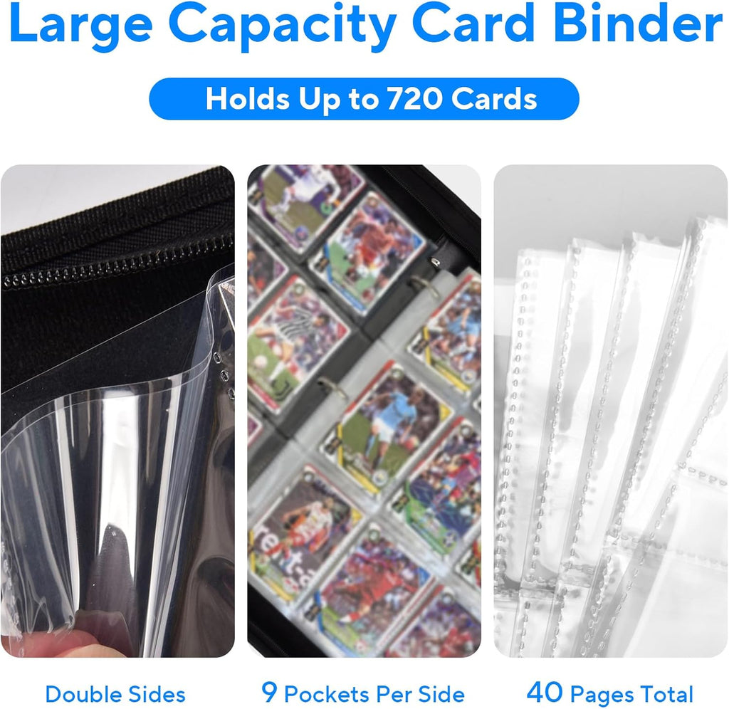 Portable 9-Pocket Trading Card Binder by [Brand Name] - Holds 720 Cards with 40 Removable Sleeves | Ideal for Sports & Game Cards