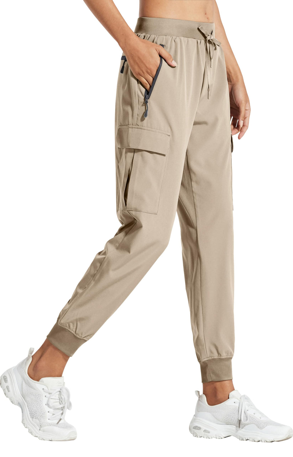 Libin Women's Cargo Joggers Lightweight Quick Dry Hiking Pants Athletic Lounge Casual Travel Tall, Medium Khaki L