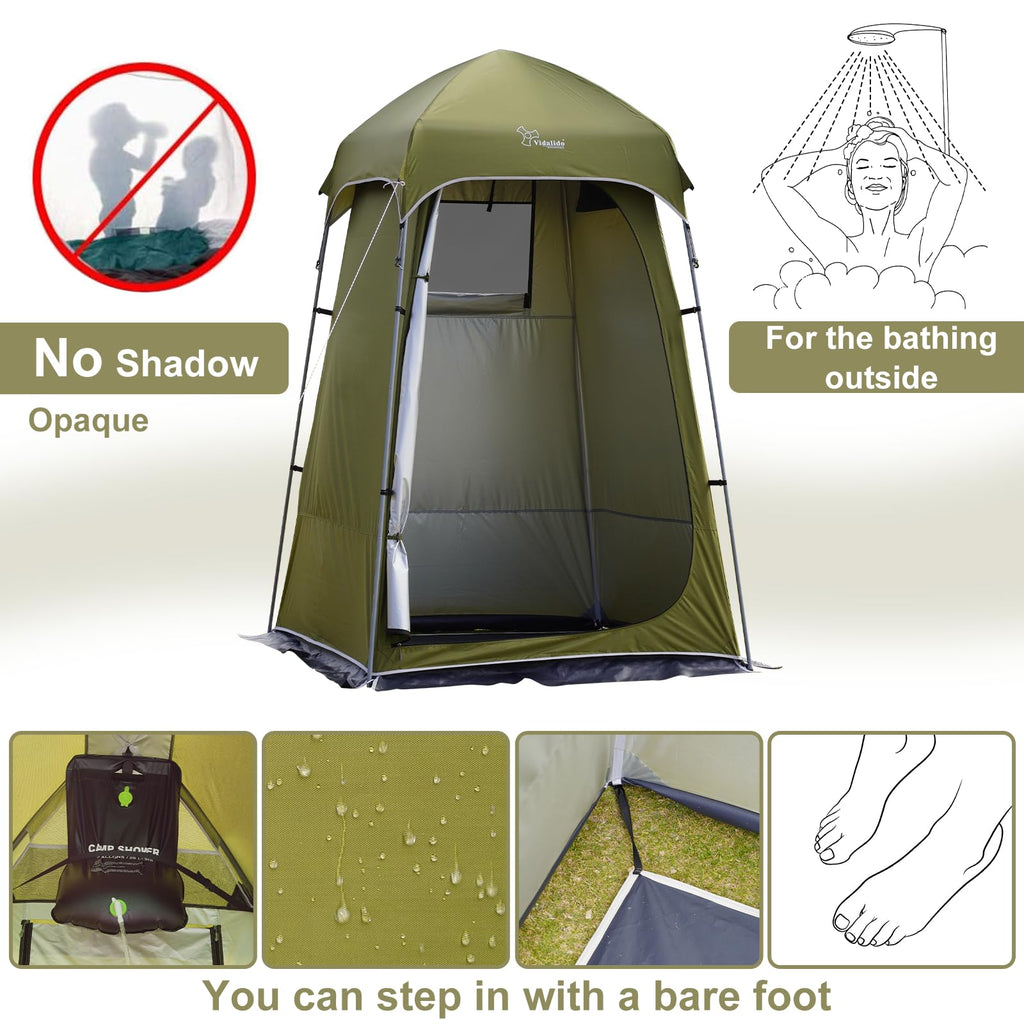 Vidalido Outdoor Camping Shower Tent Easy Setup Privacy Changing Room Portable Camp Shower Tents for Camping with Floor, Waterproof Privacy Shelters Toilet Tent (Army Green)