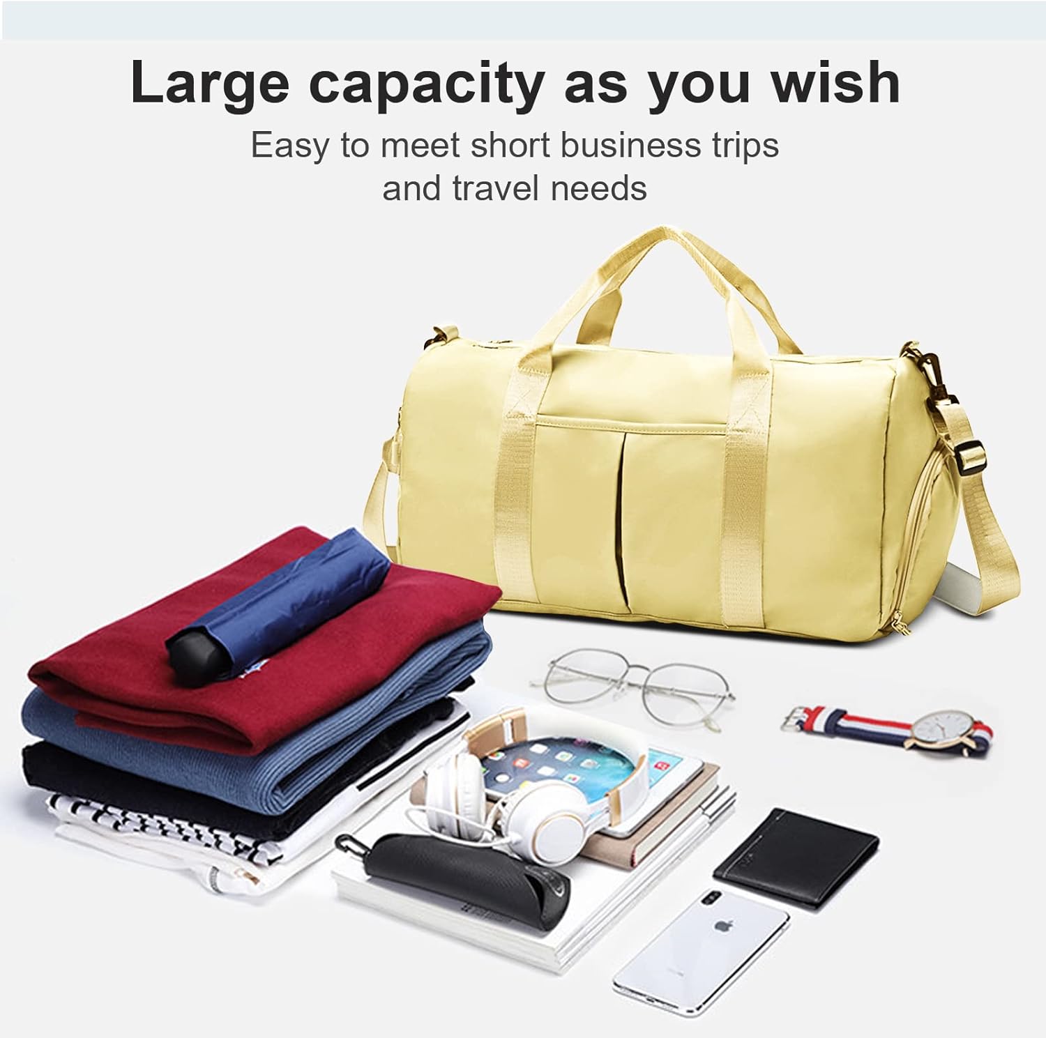 ZGWJ Sports Gym Bag - Waterproof Weekender with Wet Pocket & Shoe Compartment | Lightweight Beige