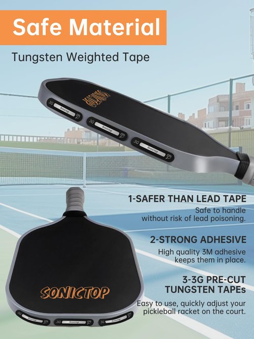 Tungsten Tape for Pickleball Paddles, Non-Toxic 12PCS Tungsten Tape with Paddle Eraser High Adhesive 3g Tungsten Tape Weight Strips Lead Tape Alternative