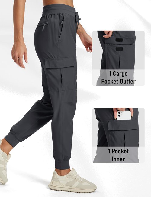 MAGCOMSEN Womens Cargo Hiking Pants Quick Dry Lightweight Joggers with Pockets UPF 50 Athletic Outdoor Casual Gray M