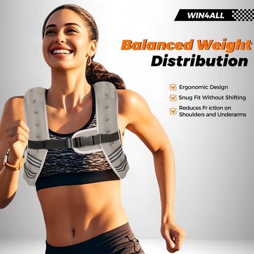 WIN4ALL Weighted Vest Men Women, 6lb/8lb/12lb/16lb/20lb Weighted Vest, Adjustable Women Weight Vest for Walking, Strength Training, Running, Fitness, Muscle Building, 8Lbs, Grey