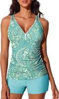 Summer Mae V-Neck Tankini Swimsuit - Two-Piece Design with Side Pockets & Tie-Back Straps