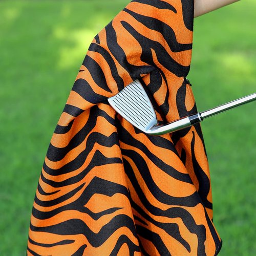 LRD Golf Towel X-Large Microfiber Towel with Carabiner Clip for Golf Bags Jungle Cat
