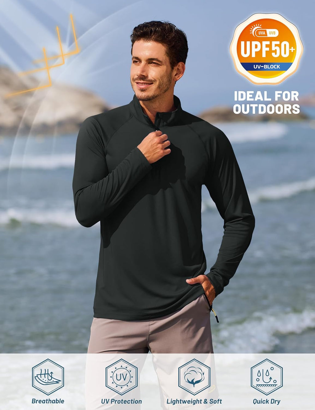 TACVASEN Men's Athletic Long Sleeve Shirt - UPF 50+ Sun Protection | 1/4 Zip Pullover for Outdoor Running