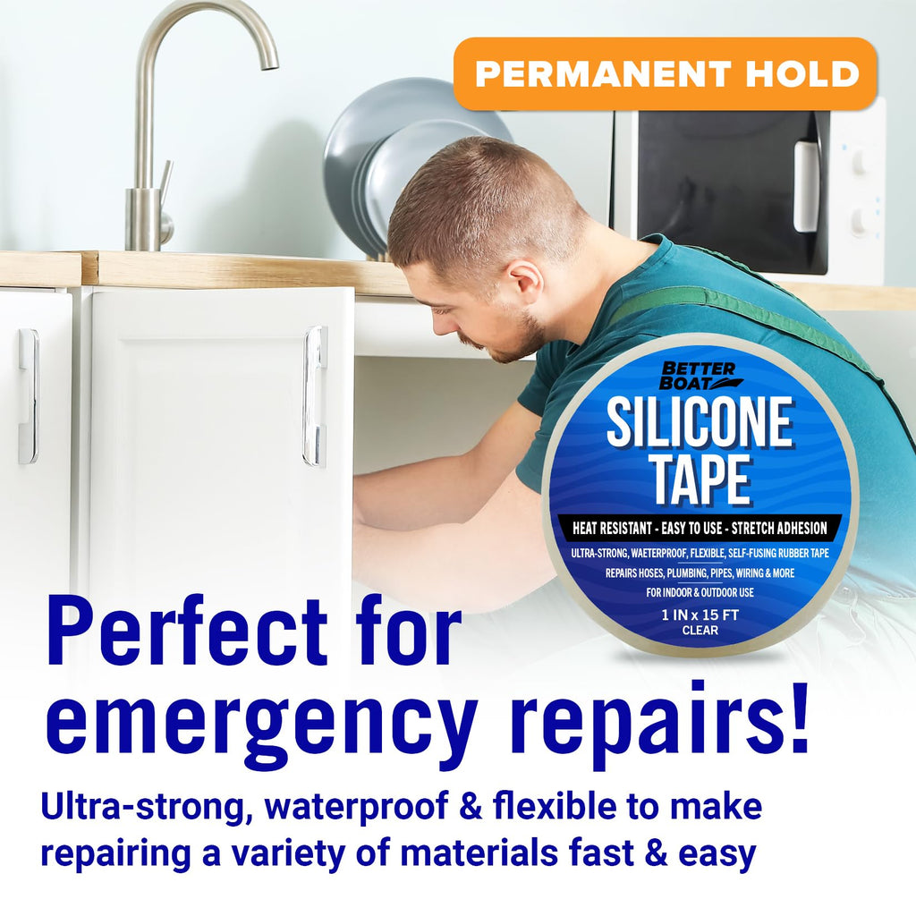 Better Boat Self Fusing Silicone Tape Waterproof Clear, Plumbing Tape for Leaks, Hose and Pipe Repair Tape, 1 in x 15 ft