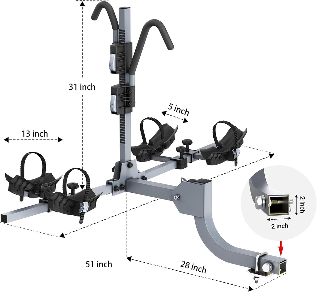 WILDROAD 2-Bike Hitch Rack - Foldable & Wobble-Free Design for Standard, Fat Tire & E-Bikes | 180 lbs Capacity