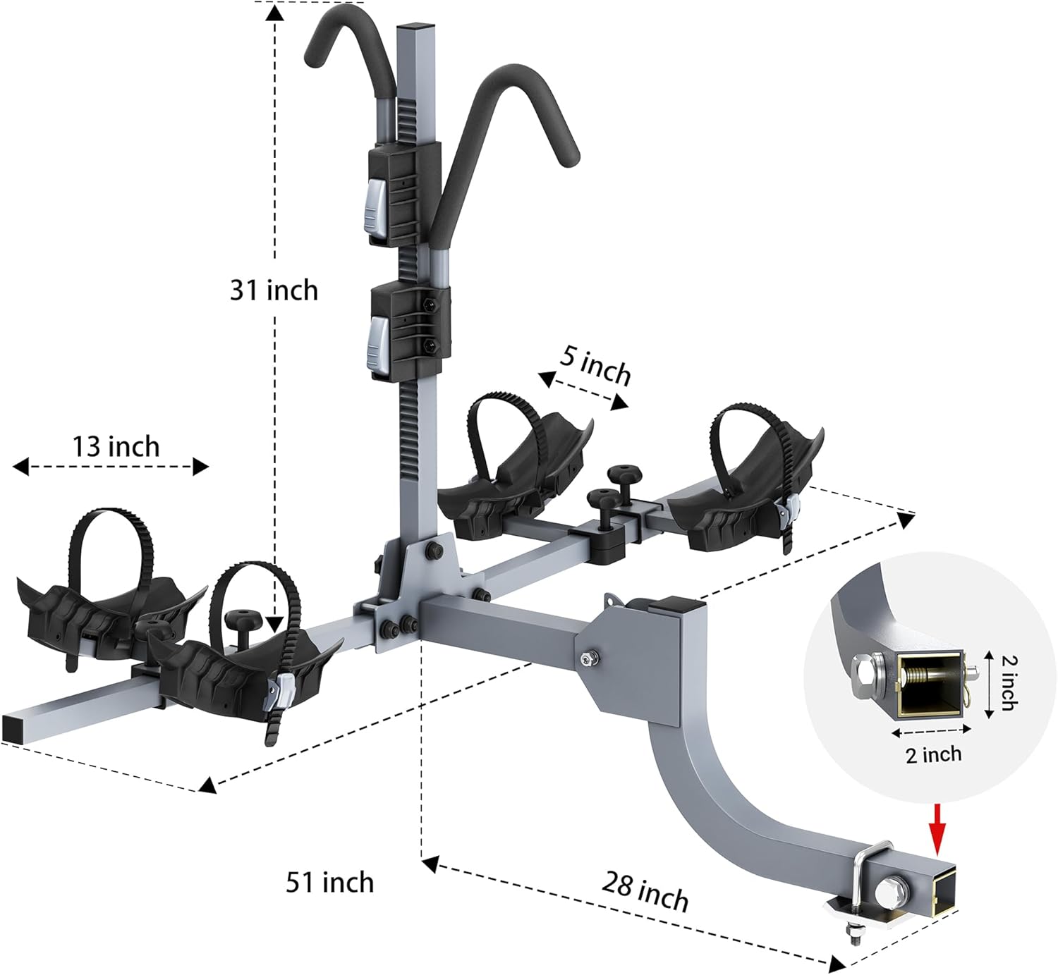 WILDROAD 2-Bike Hitch Rack - Foldable & Wobble-Free Design for Standard, Fat Tire & E-Bikes | 180 lbs Capacity