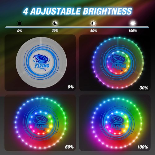 HYES Light Up Flying Discs - 45 LEDs, 14 Lighting Modes | Rechargeable Glow in The Dark Ring for Outdoor Fun