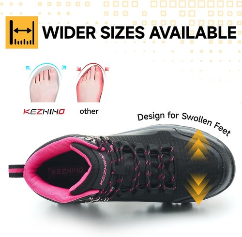 Kezhiho Waterproof Steel Toe Boots - Lightweight Non-Slip Safety Shoes for Women | Wide Width, Durable Design