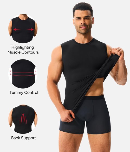 Nebility Mens Compression Shirt Tank Top Slimming Undershirt Workout Quick Dry Athletic Sleeveless Tummy Body Shaper - Black,X-Large