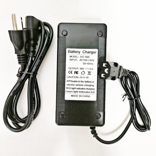 60 Volt 3 Amp 3-Pin Charger for 60V Lead Acid for e-Wheels EW-52 EW-54, 60V Lead Acid SLA Battery Devices, Big Scoo-ters, Go-Karts, MotoTec etc. 3A Fast Charger