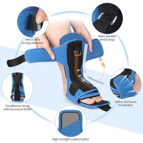Acankn Plantar Fasciitis Night Splint: Adjustable Brace with Arch Support | Dorsal Night Splint for Women Men | Dual Effective Relief Achilles Tendonitis Foot Drop Heel Pain Black-Blue