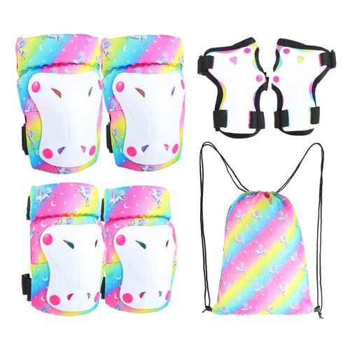 Knee Pads for Kids Elbow Padds Wrist Guards with Drastring Bag Adjustable Protective Gear Set for Girls Boys 3-8 Years Roller Skating Bike