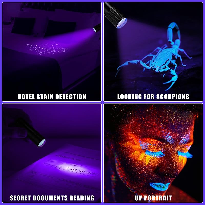 15 Pcs UV Blacklight Flashlights 395nm Mini LED Keychain Lights - 9 LED, 3x AAA (Variation of THIS listing: 15)