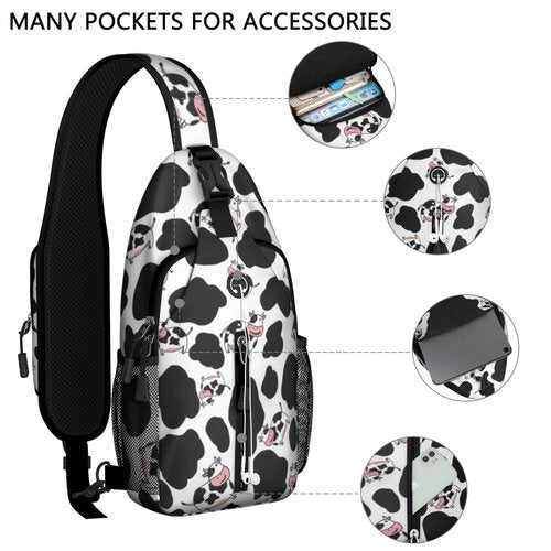 Wakasui Cow Crossbody Sling Backpack Mini Water Resistant Sling Bag with Adjustable Chest Strap Backpack for Outdoor Hiking Cycling Sports– Cow Lover Gifts For Woman