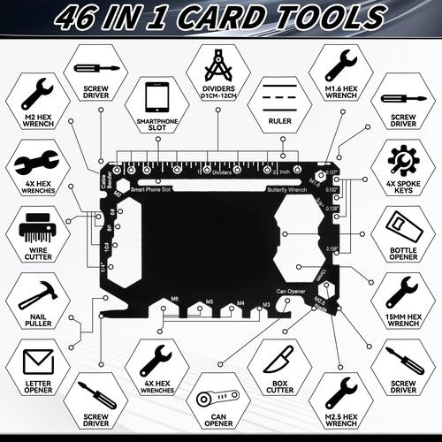 Cholemy 36 Pcs Credit Card Wallet Multitool 46 in 1 Metal Stainless Steel Survival Pocket Tool Bottle Opener Multipurpose Bulk for Husband Dad Men Christmas Birthday Gift, Black