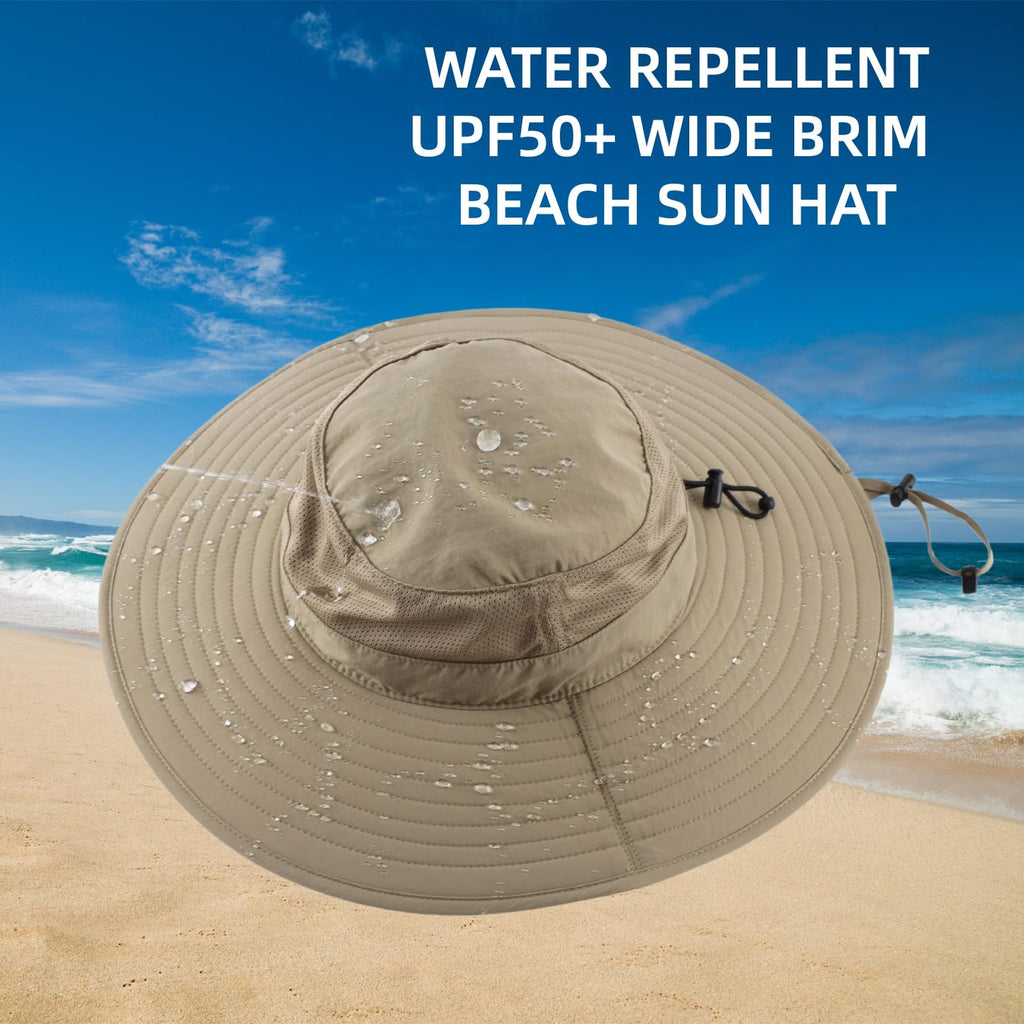 Home Prefer UPF50+ Mens Sun Hat Wide Brim Fishing Hat Foldable Large Brim UV Protection Sun Hat for Men Women Beach Gardening (Khaki)