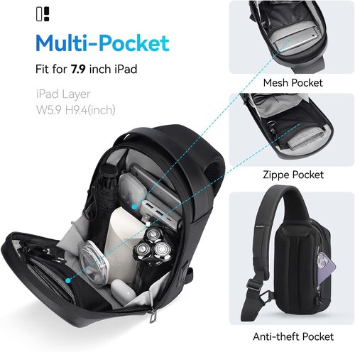 Mark Ryden Hard Shell Sling Backpack - Water Resistant Crossbody Bag with USB Charging Port | Ideal for Travel & Gym