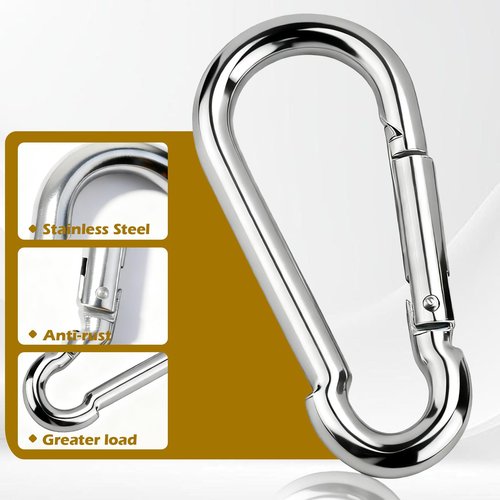 10 PCS Heavy Duty Carabiner Clips, 1360lbs 304 Stainless Steel Carabiners,3.16 inch D-Ring Snap Hook Keychain Spring Clips for Gym,Plant Hanging, Outdoor Camping, Hiking.