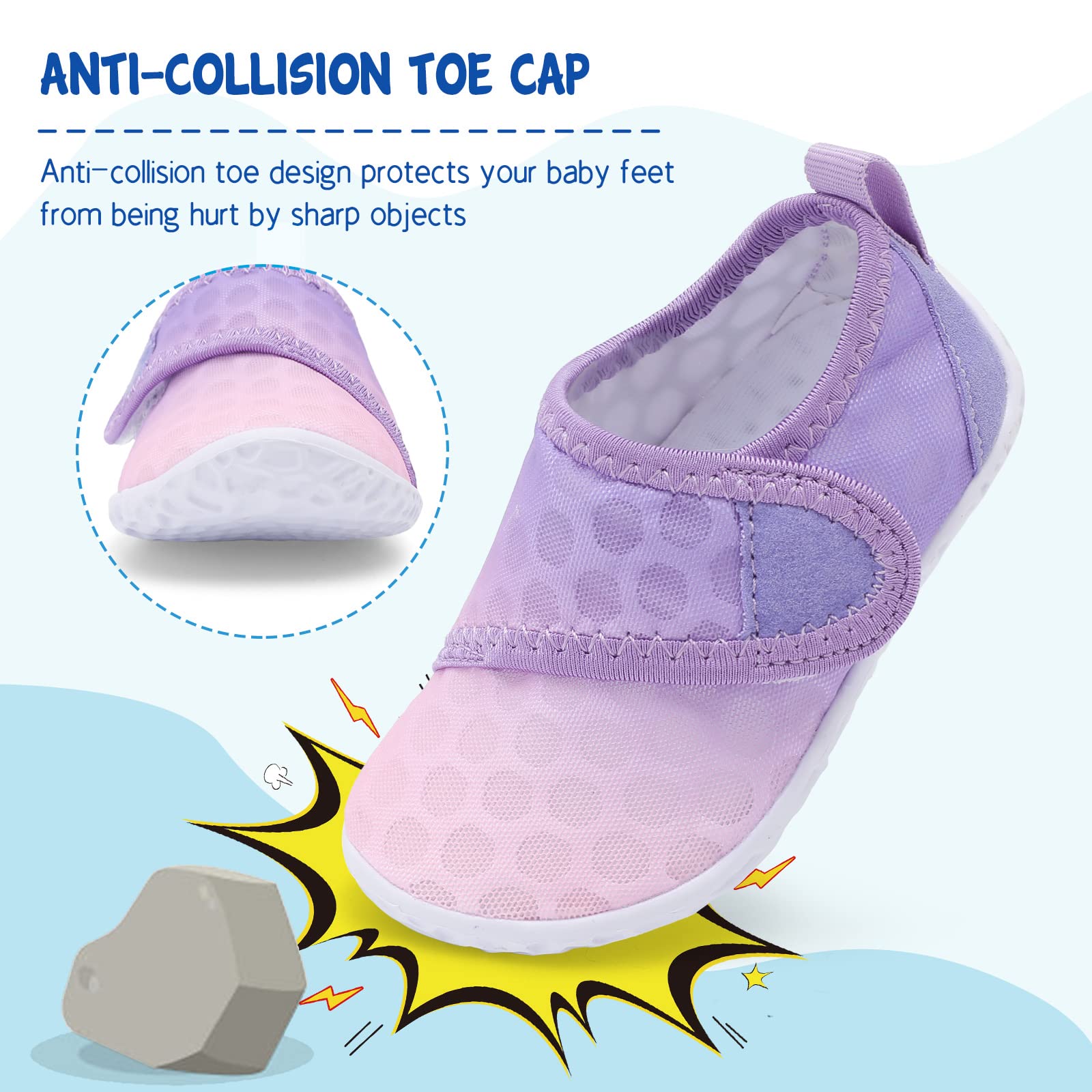 LeIsfIt Toddler Water Shoes Boys Girls Barefoot Aqua Socks Kids Breathable Quick-Dry Swim Shoes for Beach Pool Surf, Gradient Purple, 5 Toddler
