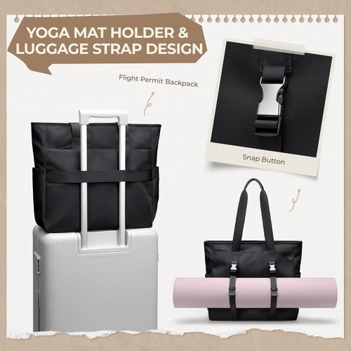 GOLF SUPAGS Tennis Tote Bag for Women with Yoga Mat Straps, Racket Holder Bags with 14" Laptop Compartment, 24L Lightweight Sports Bag with Wet Pocket (Black)