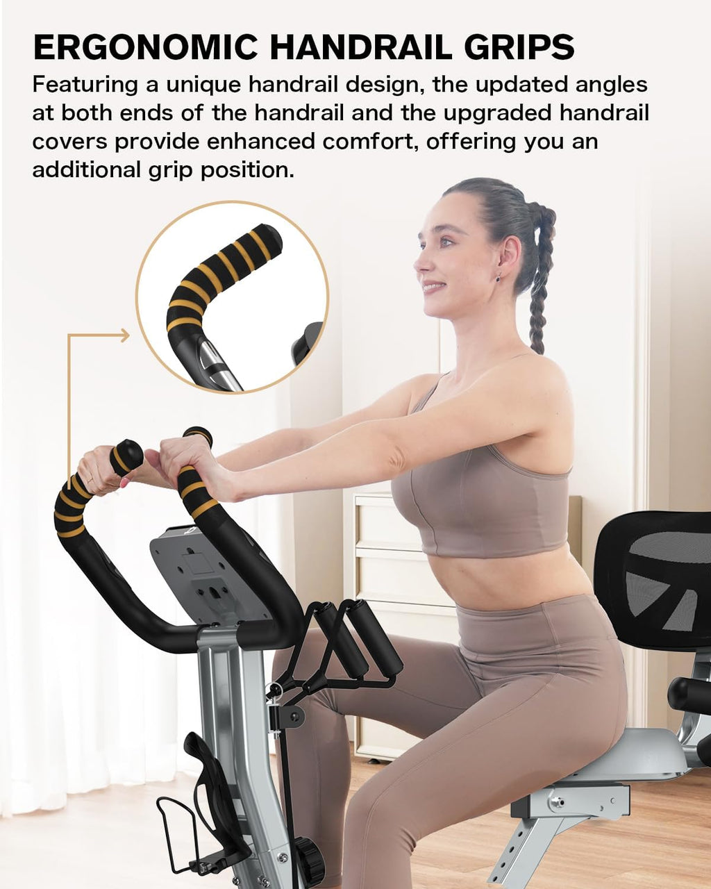 Pooboo Folding Exercise Bike - Magnetic Upright Stationary Bike with 8-Level Resistance | 300LB Capacity, Back Support Cushion