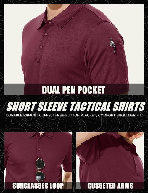 MAGCOMSEN Men's Polo Shirt - Quick Dry Tactical Performance Short Sleeve Golf Shirt | Pique Jersey
