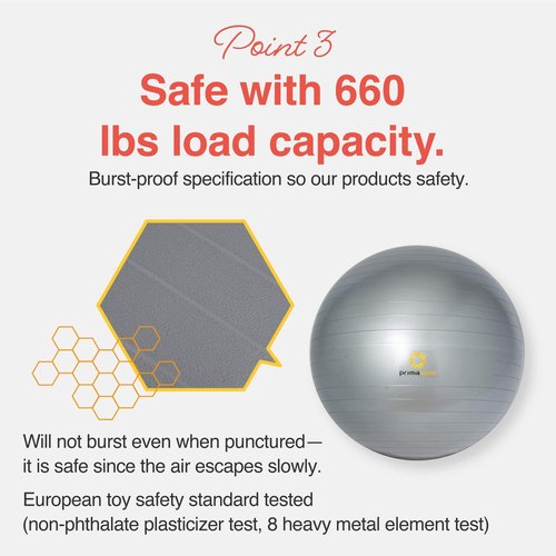 PRIMASOLE Exercise Ball for Balance Stability Fitness Workout Yoga Pilates at Home Office & Gym 65cm Silver Gray 65cm Silver Gray, 25.6 inch & 65 cm