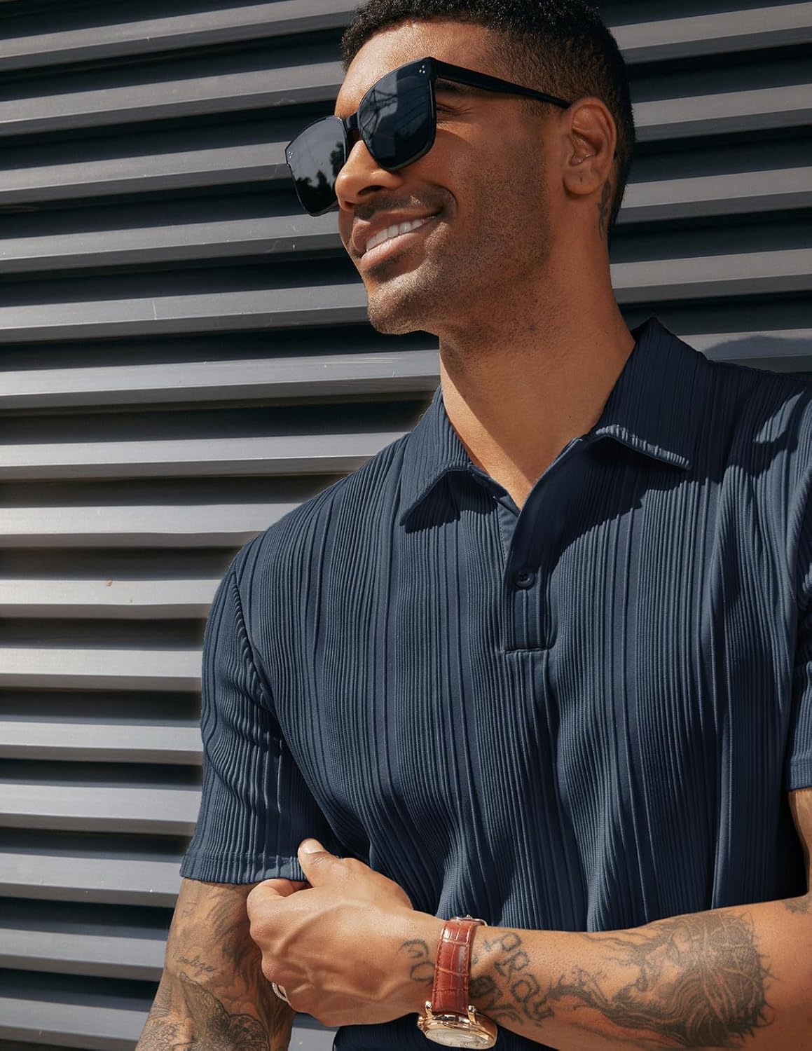 PJ Paul Jones Men's Textured Knit Polo Shirt - Regular Fit Stretchy Golf Top | Versatile Style