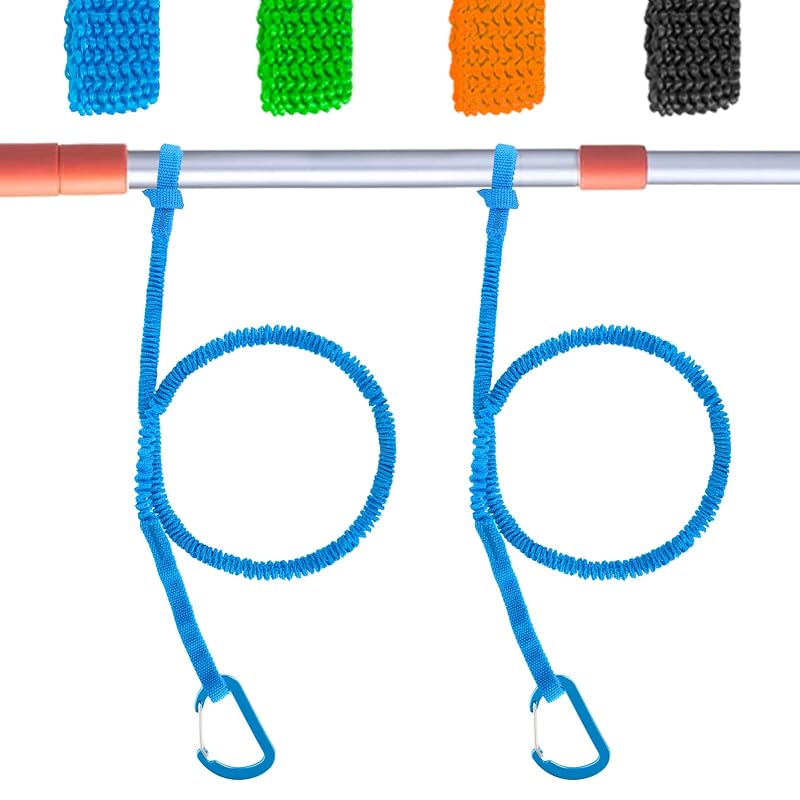 Kayak Paddle Leash 3.3-5 ft Tether with Aluminum Carabiner - 2Pcs Blue