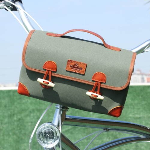TOURBON Canvas Bike Basket Bicycle Front Bar Bag