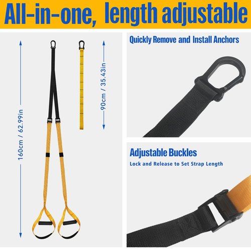 Home Resistance Training Kit, Full Body Workout Straps with Handles, Heavy Duty Bodyweight Resistance Bands, Door Anchor for Home Gym, Portable Indoor & Outdoor Fitness Equipment(Yellow)