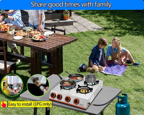 Horynar Propane Stove 4 Burner,Gas Stove Auto Ignition, 41,000 BTU Propane Burner Thickened Stainless Steel,Very Sturdy, Easy to Clean, LPG for Outdoor Cooking, RV, Emergency