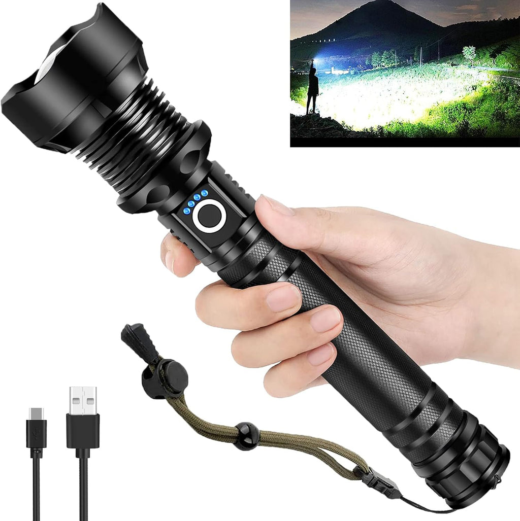 OMALIGHT Rechargeable LED Flashlight - 90,000 Lumens Super Bright Tactical Light | Waterproof, Zoomable, 10 Modes