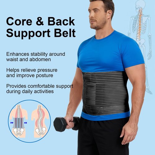 Gepoetry Abdominal Binder, 12-Inch Wide Elastic Belly Wrap for Plus Size Men and Women, Abdominal Binder Post-Surgery Stomach Compression Garment for Hernia Surgery, Natural Birth(Black,XXL)