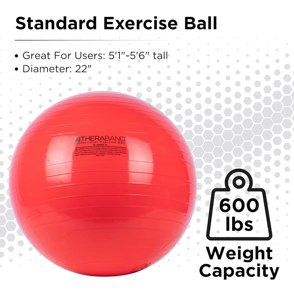 TheraBand Exercise Ball - 55 cm Stability Ball for Posture, Balance & Core | Red for 5'1" to 5'6" Athletes