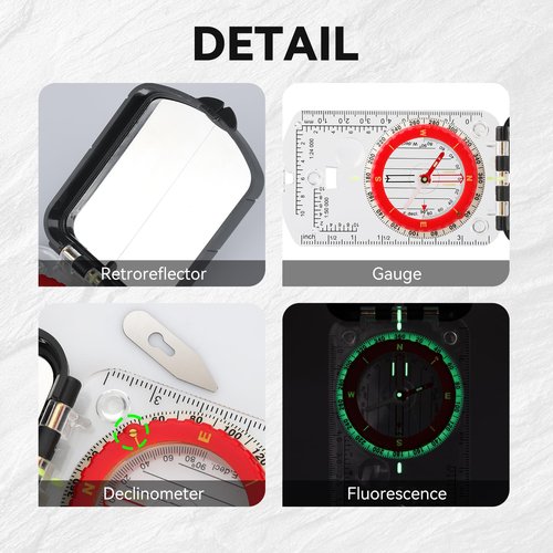 Compass Hiking Survival with Sighting Mirror, Declination Adjustment, Clinometer, and LED Light—Built for Hiking, Camping, Hunting, and Survival Navigation, Boy Scout Gifts