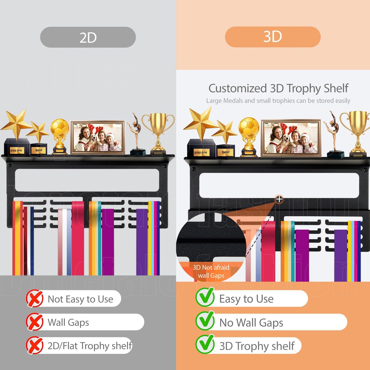 Personalized Medal Holder - Custom Name Display Rack for Awards & Ribbons | Metal Wall Mount for 63 Medals