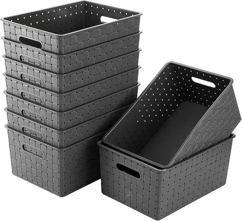 Bekith 9-Pack Woven Plastic Storage Baskets - Versatile Organizing Bins for Toys, Office & More | 10" L x 7" W x 4.4" H, Grey