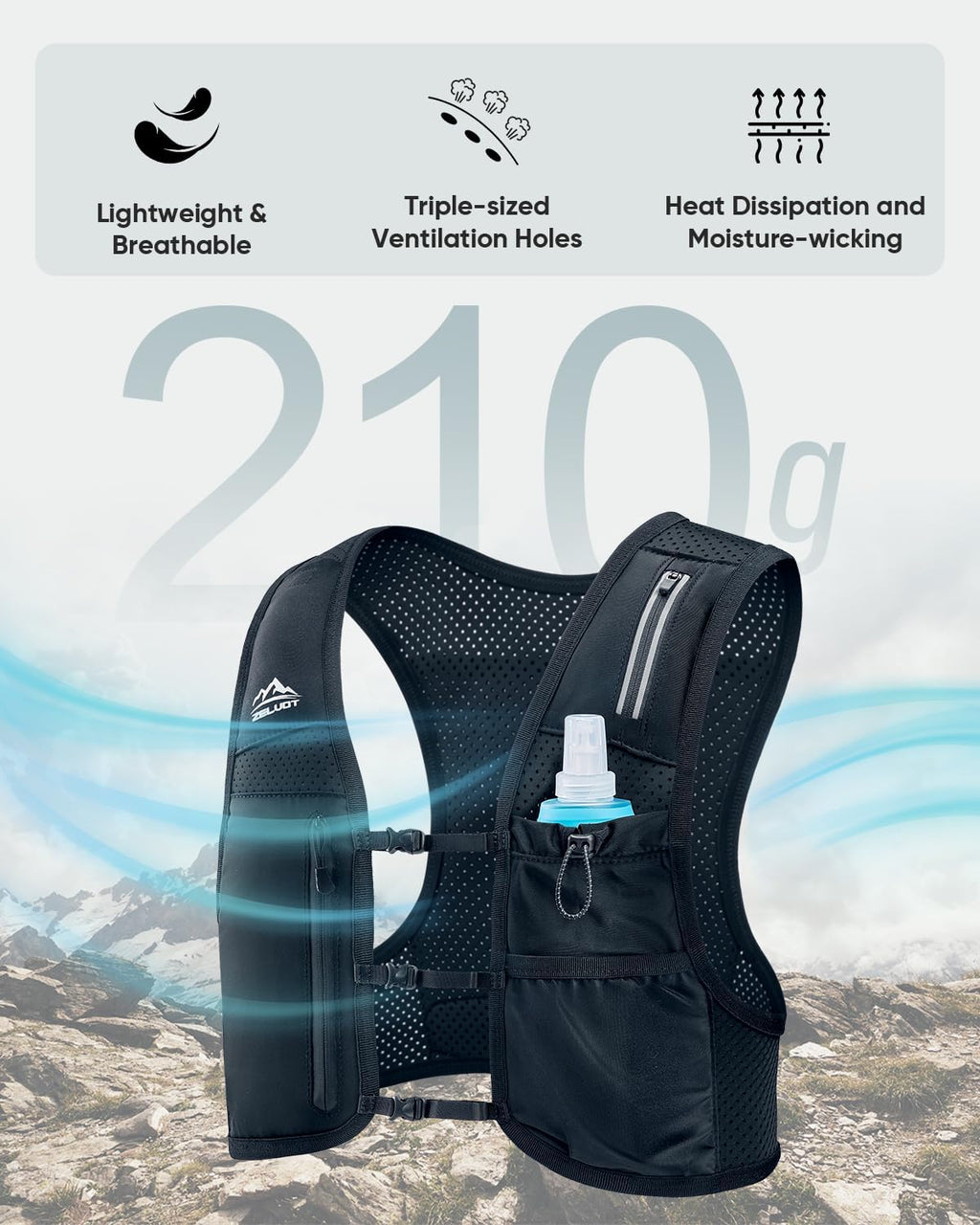 Skiennix Running Vest - Adjustable Hydration Backpack with 500ml Flask & Phone Holder | Lightweight & Reflective
